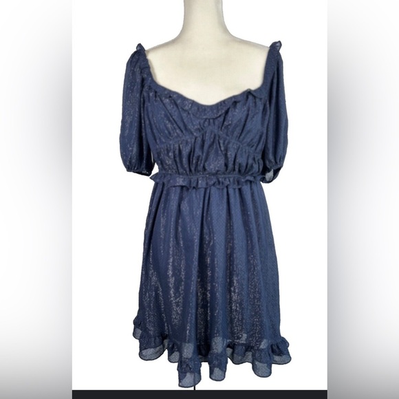 Blu Pepper Navy Dress with Shimmer Detail - Picture 1 of 4